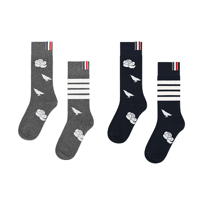 Flowery four-stripe socks