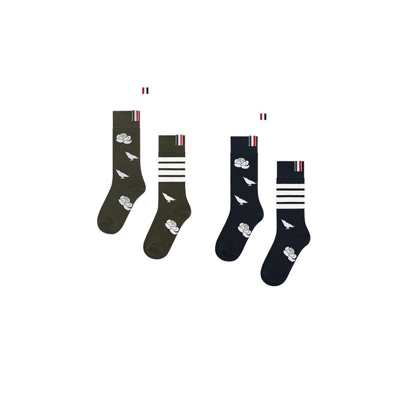 Flowery four-stripe socks