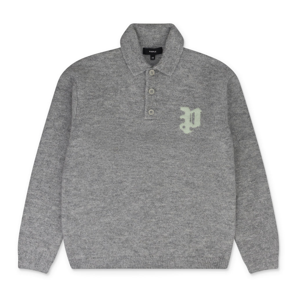 Grey Relaxed-Fit Polo Sweater
