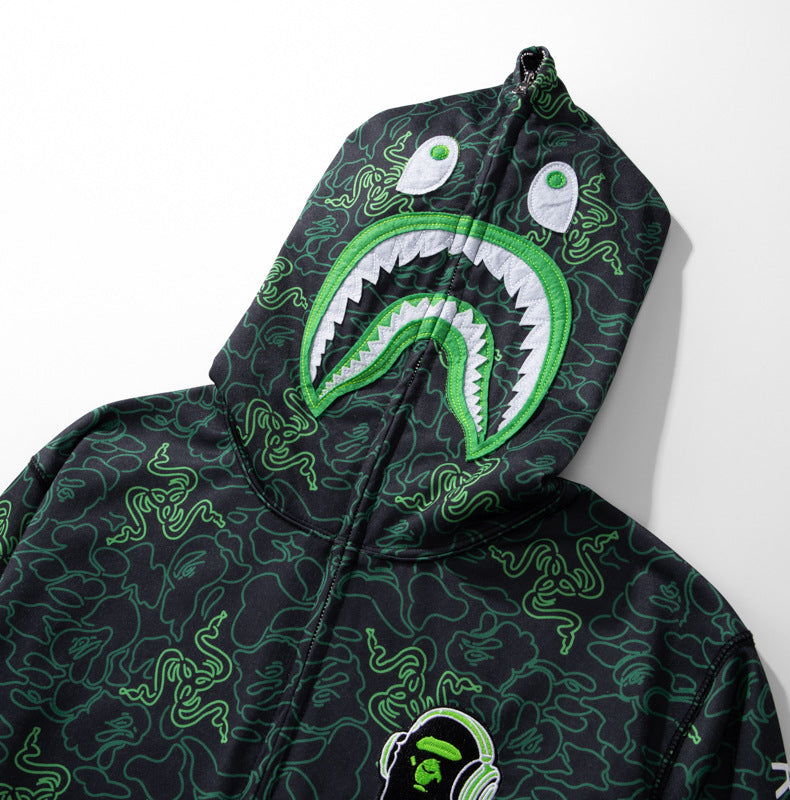 BAPE Green Shark Ape Head Zip Hoodie