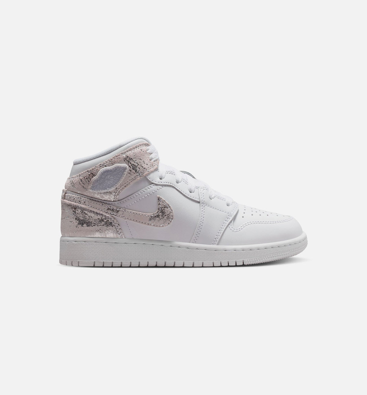 Air Jordan 1 Mid SE Grade School Lifestyle Shoes - White Field Silver