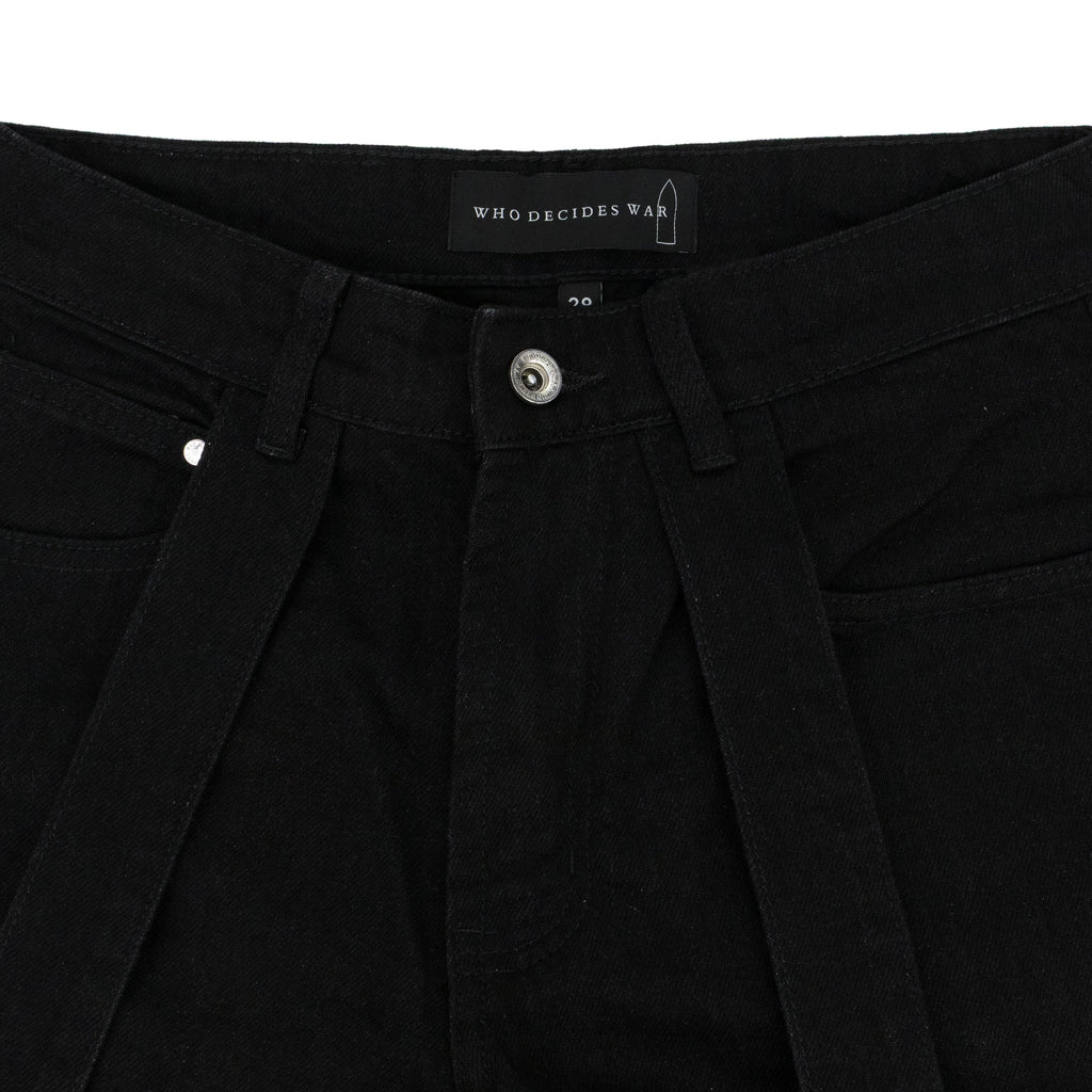 BLACK WINGED LOGO BONDAGE STRAIGHT-FIT JEANS