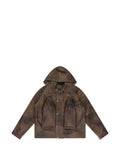Who Decides War hooded pocket leather jacket