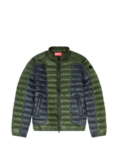 Diesel biker-style puffer jacket with colour-block design
