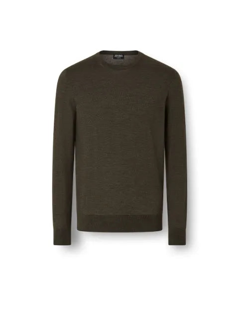 Zegna dark olive green mélange cashseta crewneck