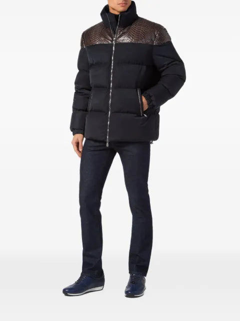 Billionaire nylon down jacket with python panels