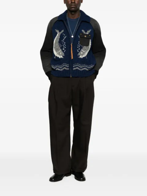 KHOKI intarsia-knit panelled cardigan