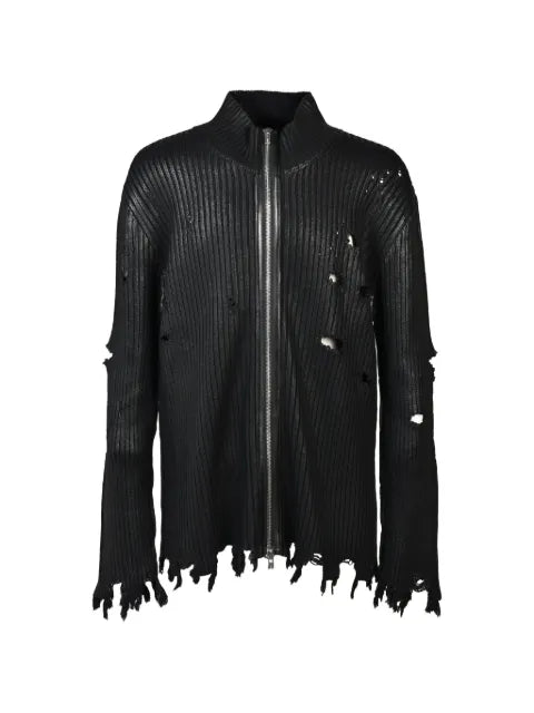 FILTH waxed distressed-knit cardigan