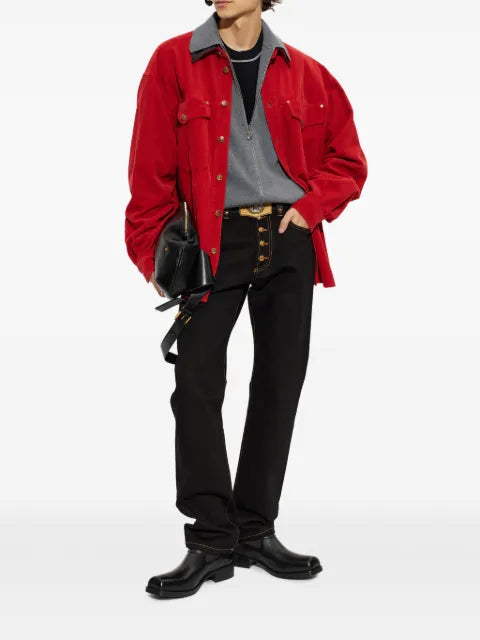 Versace jacquard wool knit zip sweater