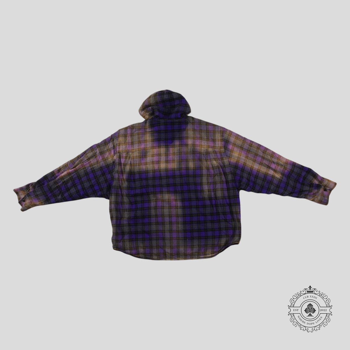 Balenciaga Bleached Check Flannel Hooded Overshirt in Purple Men Shirt