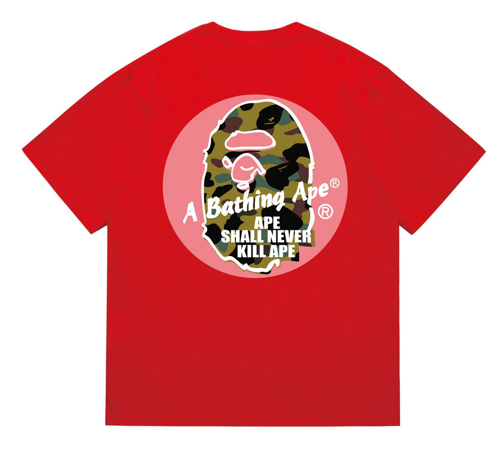 BAPE Pink Accent Ape Circle Graphic T-Shirt
