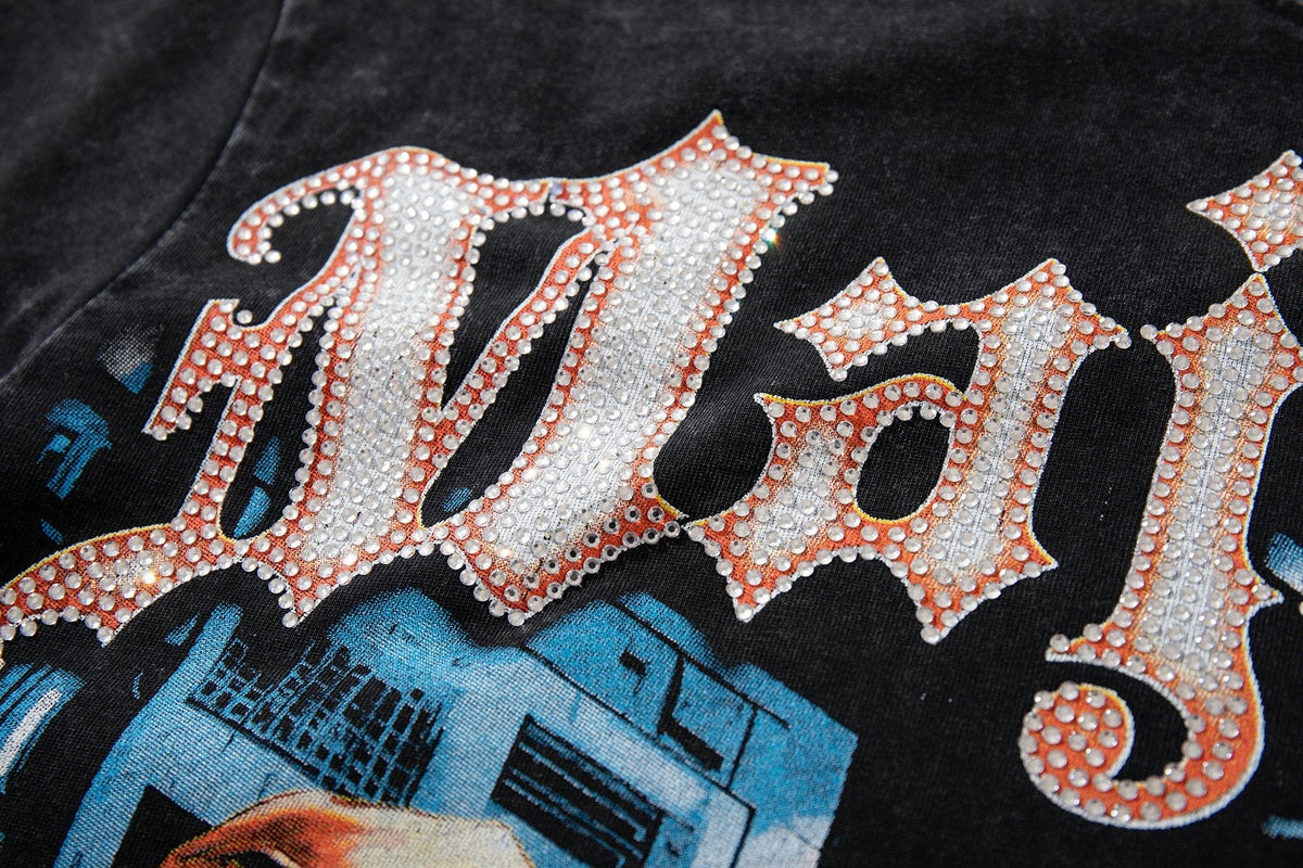 MAJESTIK Washed Black Rhinestone Graphic T-Shirt