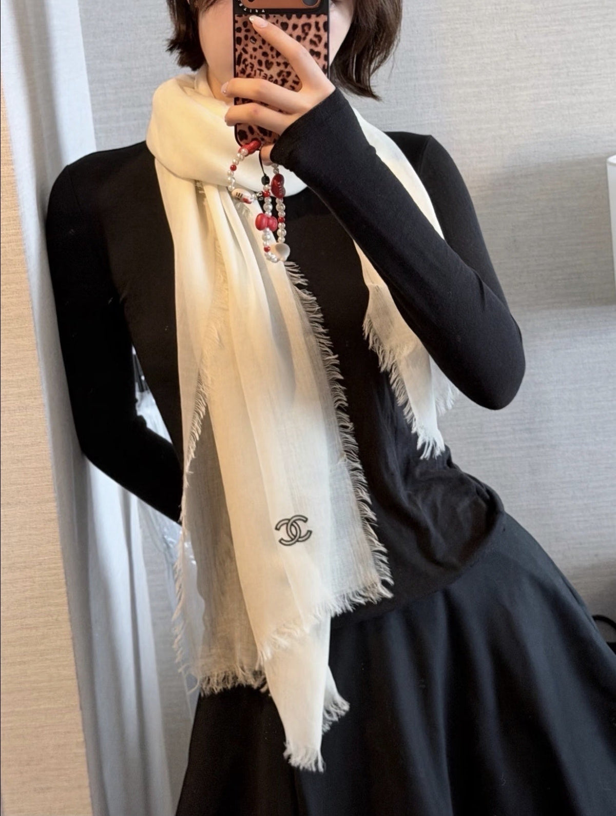Chanel Style Lightweight Embroidered Logo Scarf