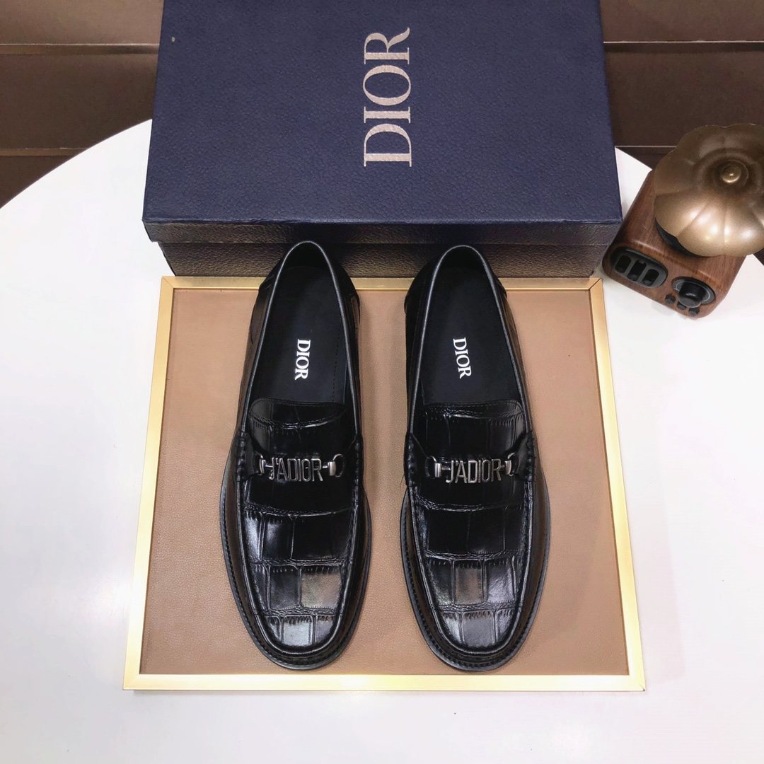 Dior Black Croc-Embossed Logo Loafers
