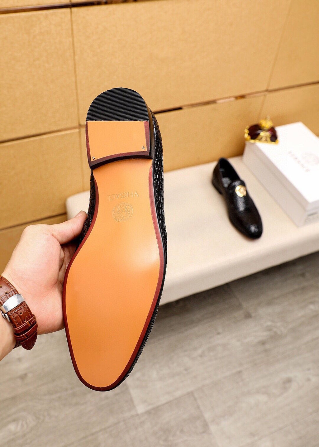 Versace Black Textured Slip-On Shoes