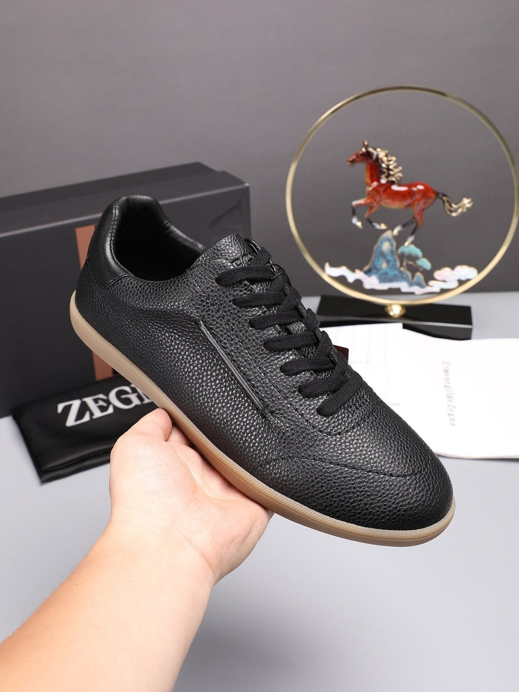 ZEGNA Textured Leather Low-Top Sneakers