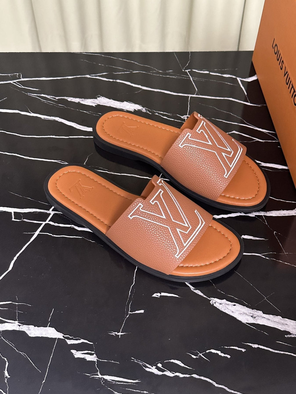 Louis Vuitton Men's Logo Strap Slide Sandals - Open Toe
