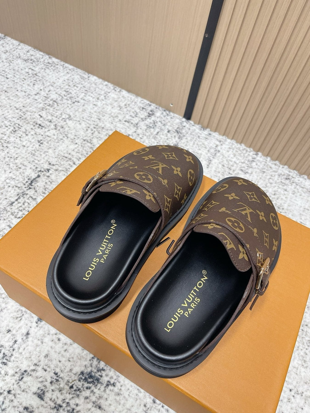 Louis Vuitton Monogram Buckle Clog Sandals