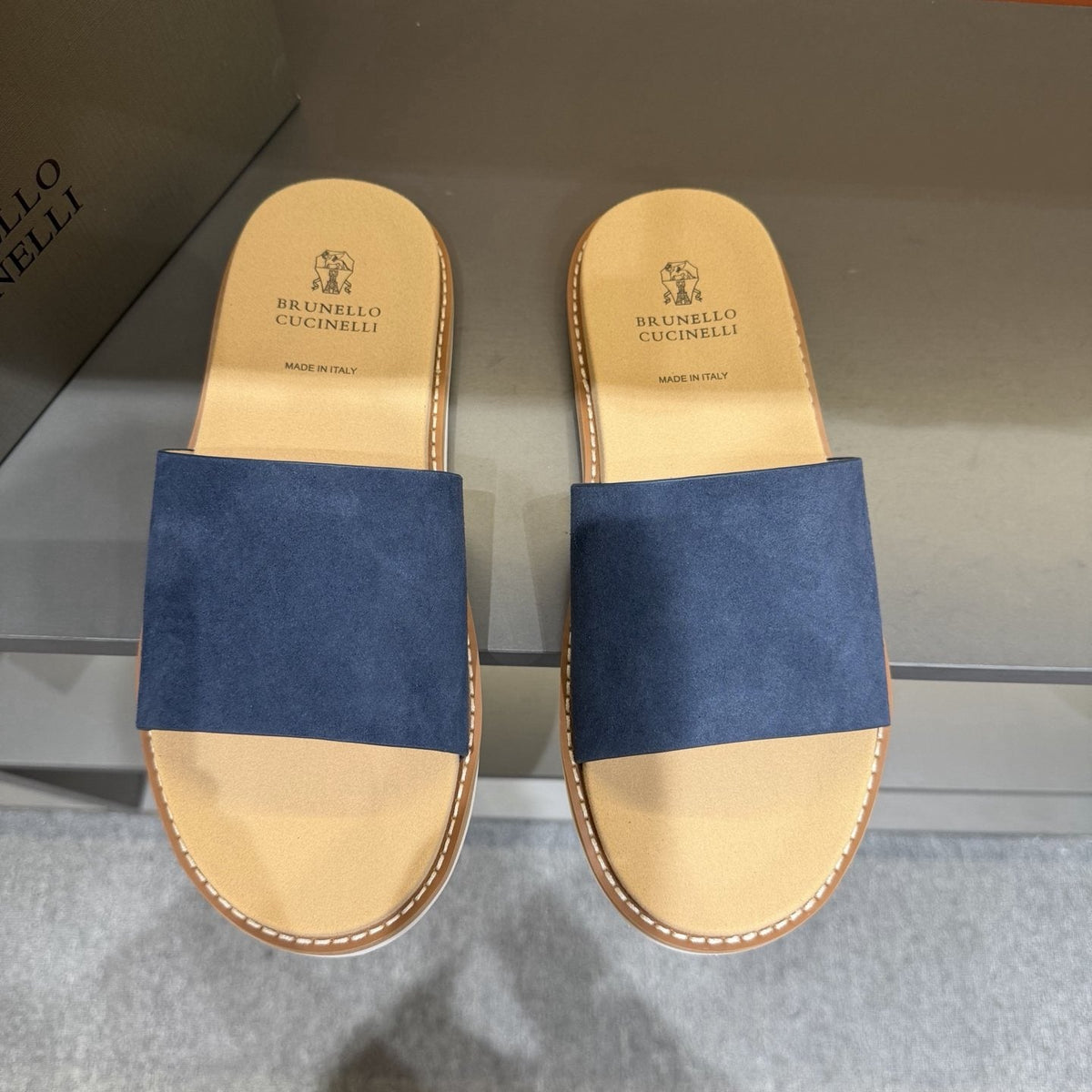 Brunello Cucinelli Men's Wide-Strap Slide Sandals - Low-Profile Sole