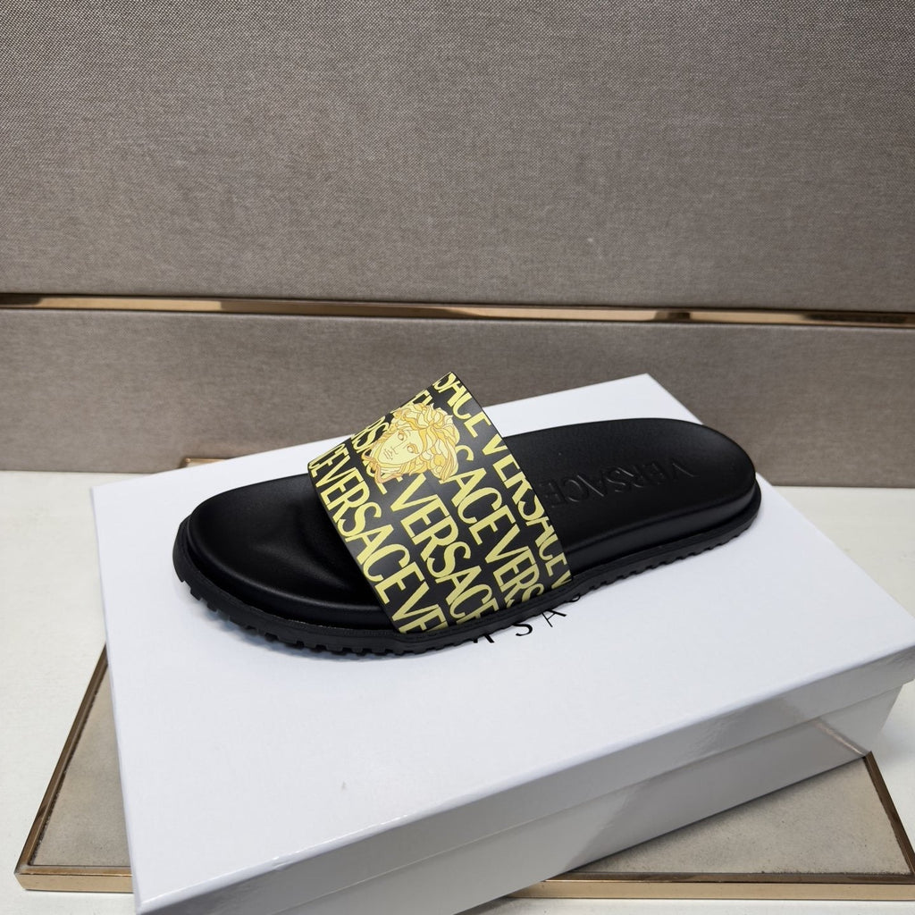 Versace Logo Print Slide Sandals